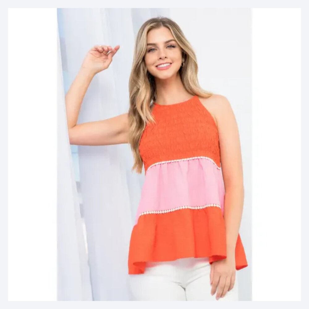NWOT Fiesta Color blocked Halter  Top